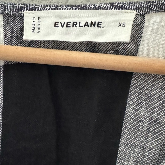 Everlane Linen Oversized Puff Sleeve Dress Bone Black Buffalo Plaid Preppy XS - Picture 14 of 15